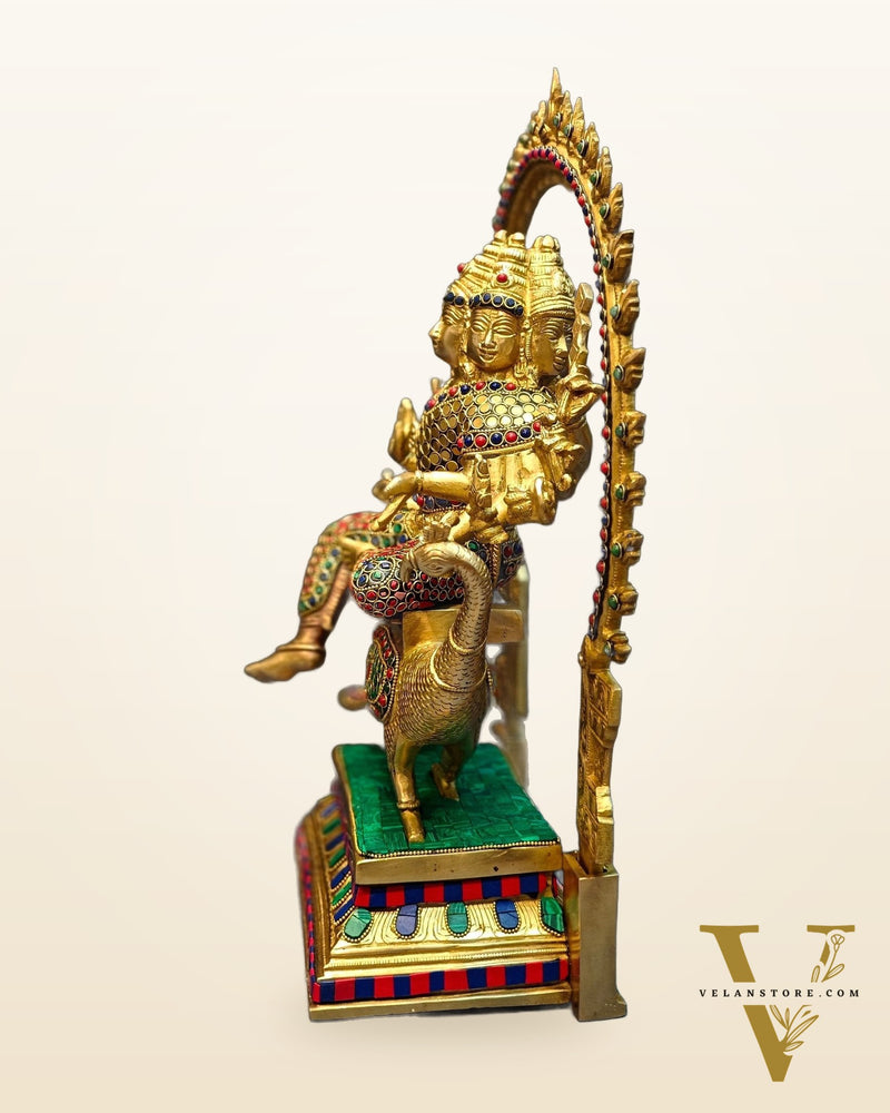 Brass Shanmukha Kartikeya Kumaraswamy Statue 18"