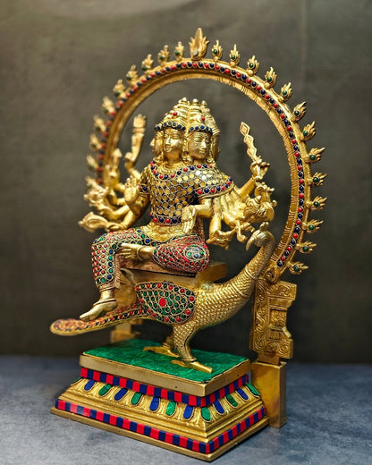Brass Shanmukha Kartikeya Kumaraswamy Statue 18"
