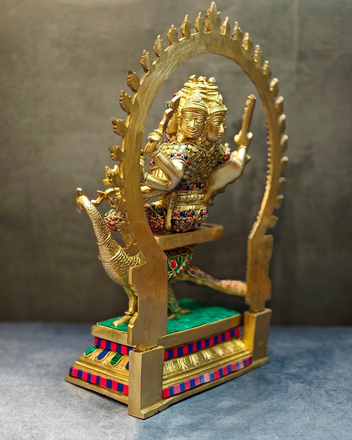 Brass Shanmukha Kartikeya Kumaraswamy Statue 18"