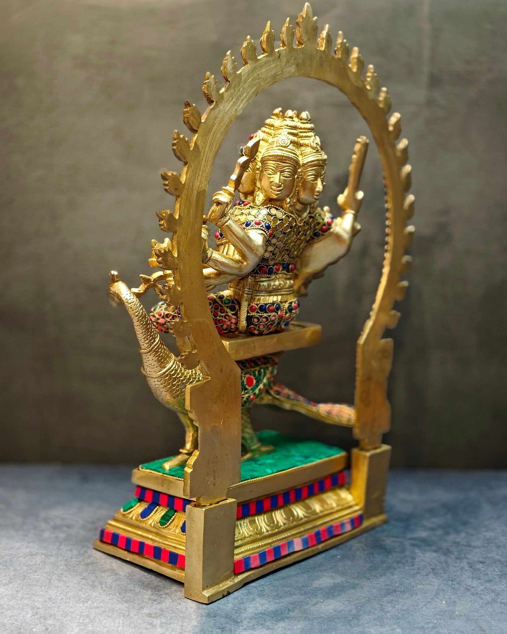 Brass Shanmukha Kartikeya Kumaraswamy Statue 18"