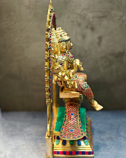Brass Shanmukha Kartikeya Kumaraswamy Statue 18"