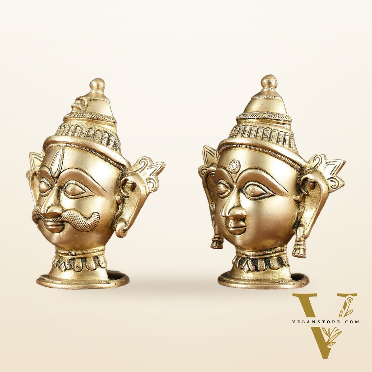 Brass Shiv Gauri Mukhlingam Head Idols – 7" Height, Pair