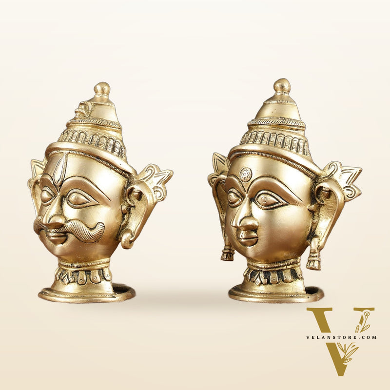 Brass Shiv Gauri Mukhlingam Head Idols – 7" Height, Pair