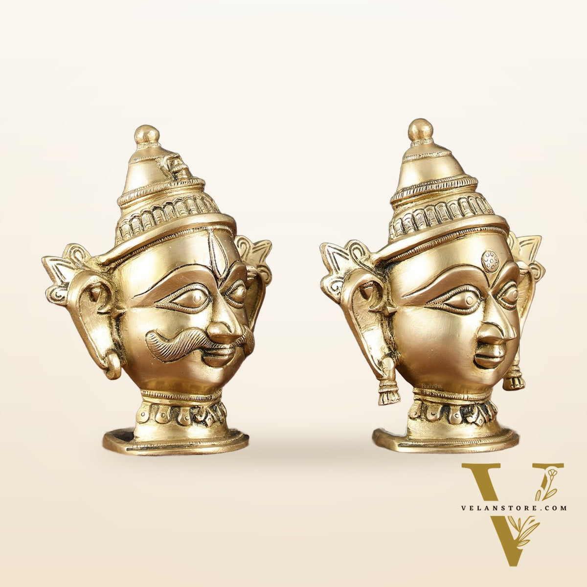 Brass Shiv Gauri Mukhlingam Head Idols – 7" Height, Pair