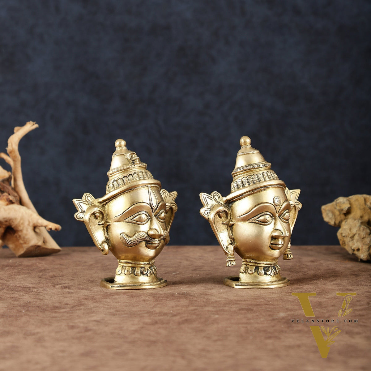 Brass Shiv Gauri Mukhlingam Head Idols – 7" Height, Pair