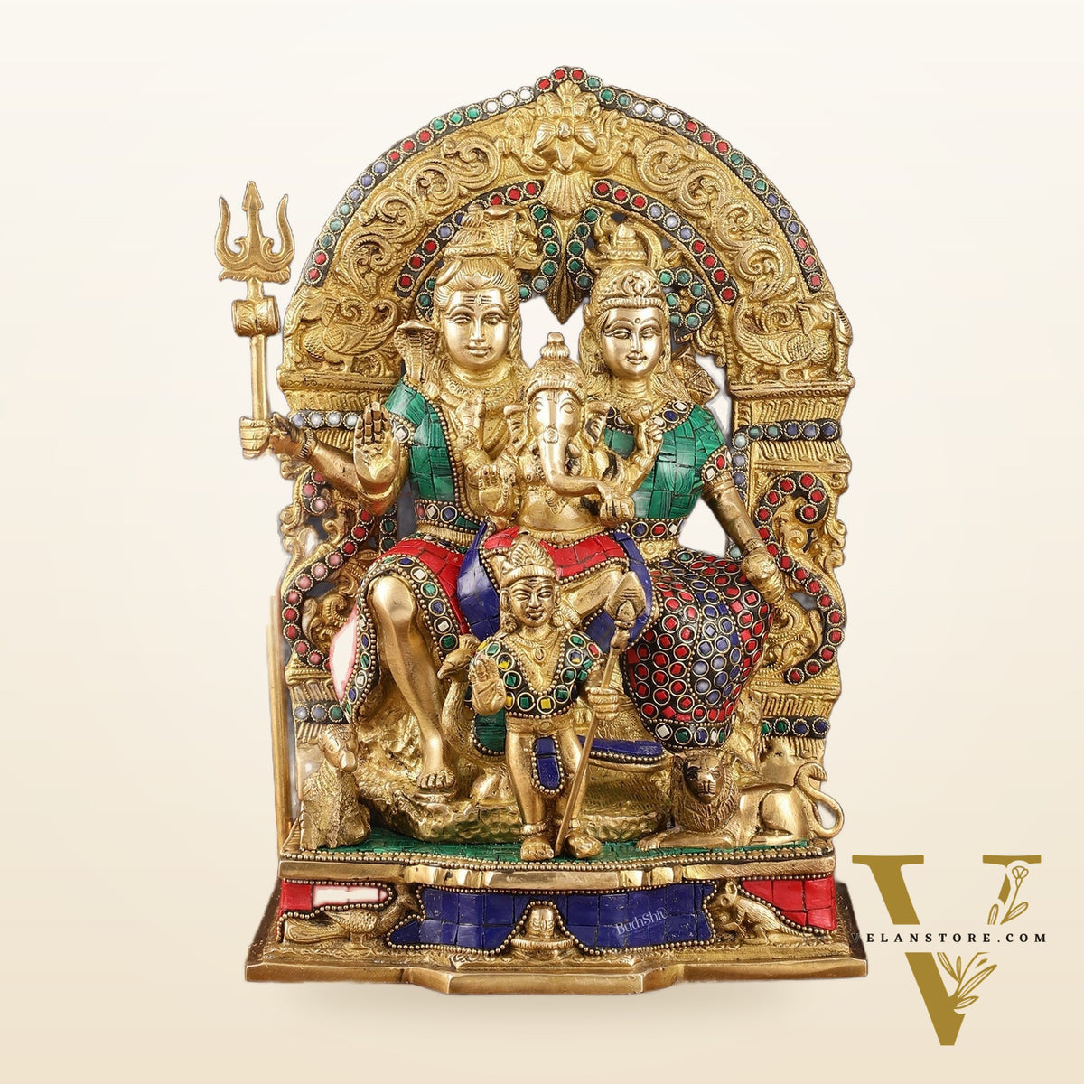 Brass Shiv Parivar Idol - Complete Divine Harmony - 12" Height