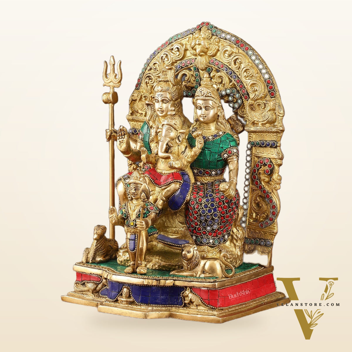 Brass Shiv Parivar Idol - Complete Divine Harmony - 12" Height