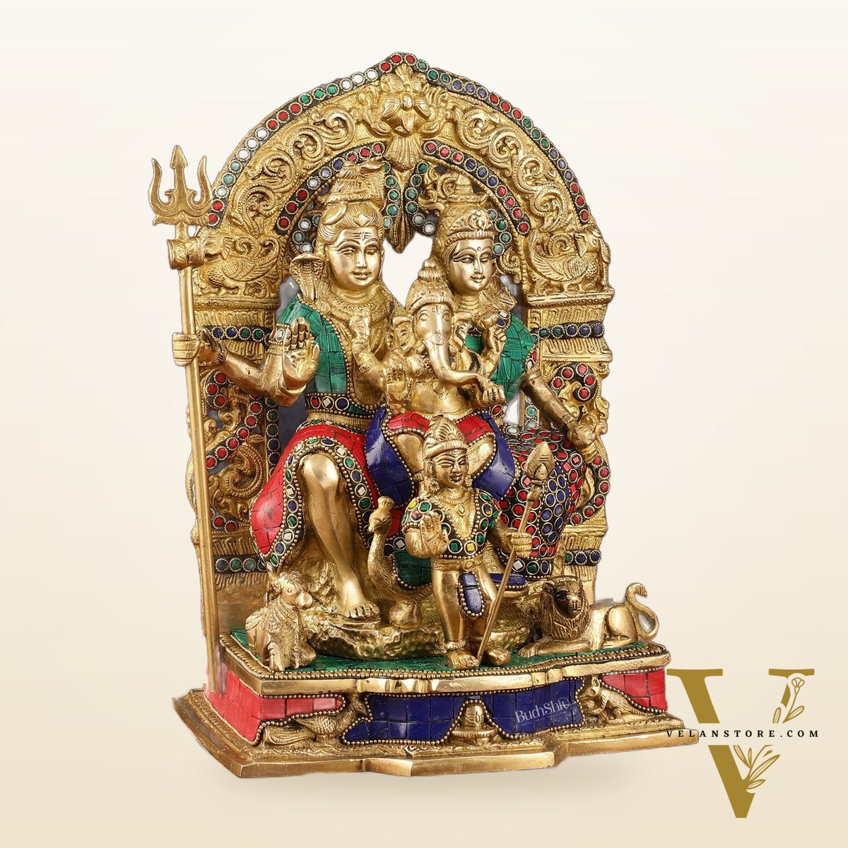 Brass Shiv Parivar Idol - Complete Divine Harmony - 12" Height