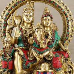 Brass Shiv Parivar Idol with Frame - 12.5 inch stonework