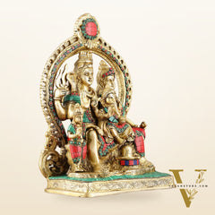 Brass Shiv Parivar Idol with Frame - 12.5 inch stonework