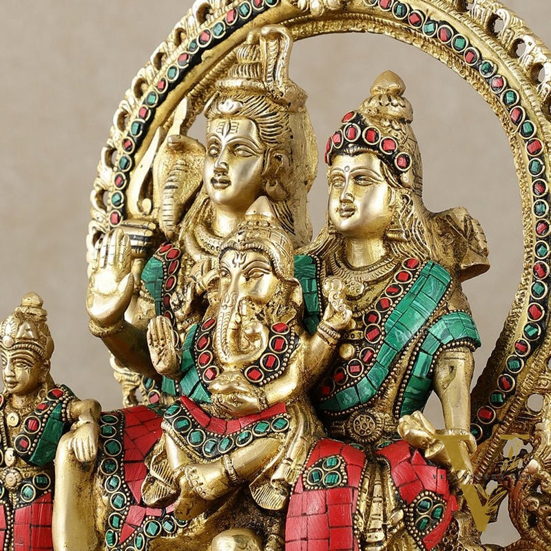 Brass Shiv Parivar Idol with Frame - 12.5 inch stonework
