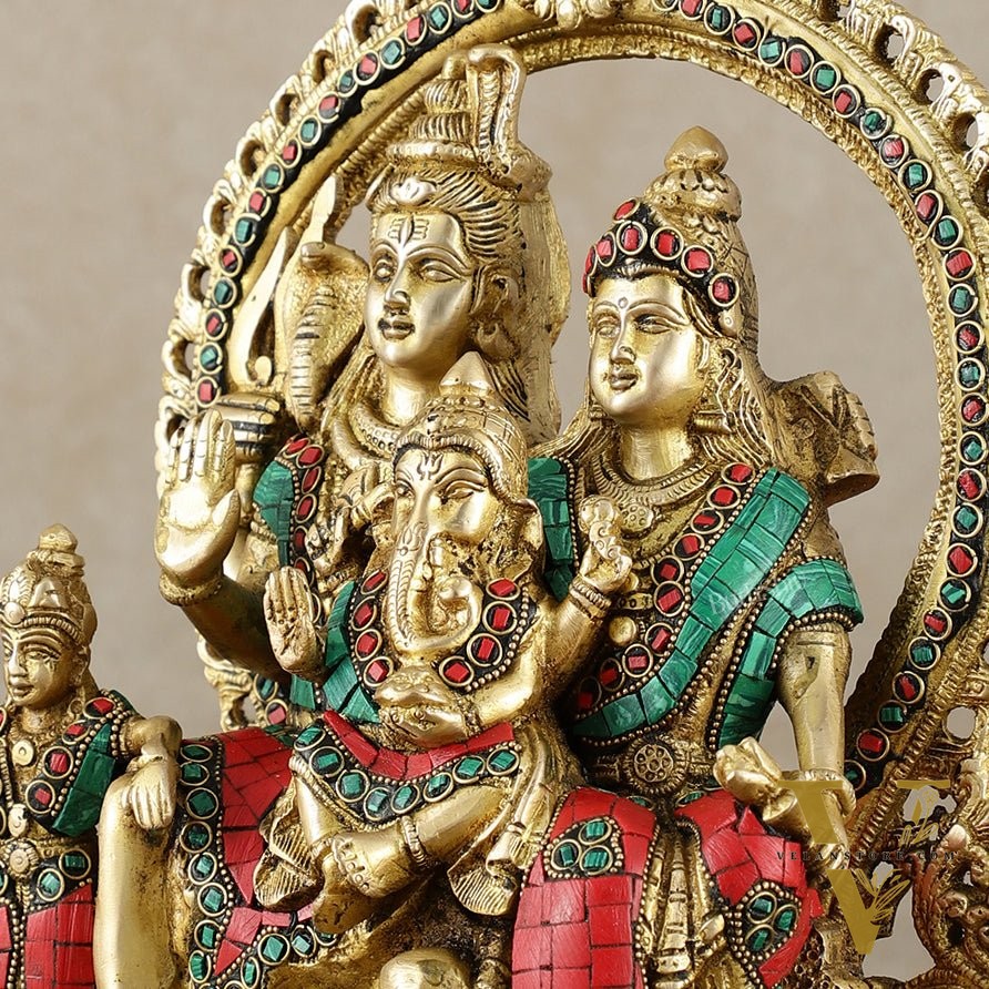Brass Shiv Parivar Idol with Frame - 12.5 inch stonework
