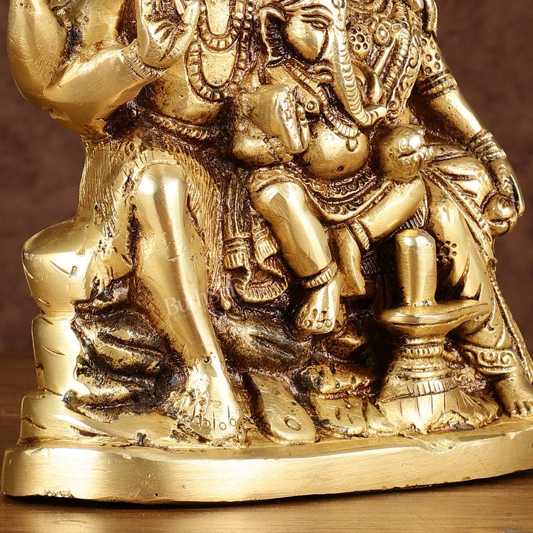 Brass Shiv Parivar Idol with Shiv Parvati, Ganesha, and Shiv Ling | Height: 8 inch