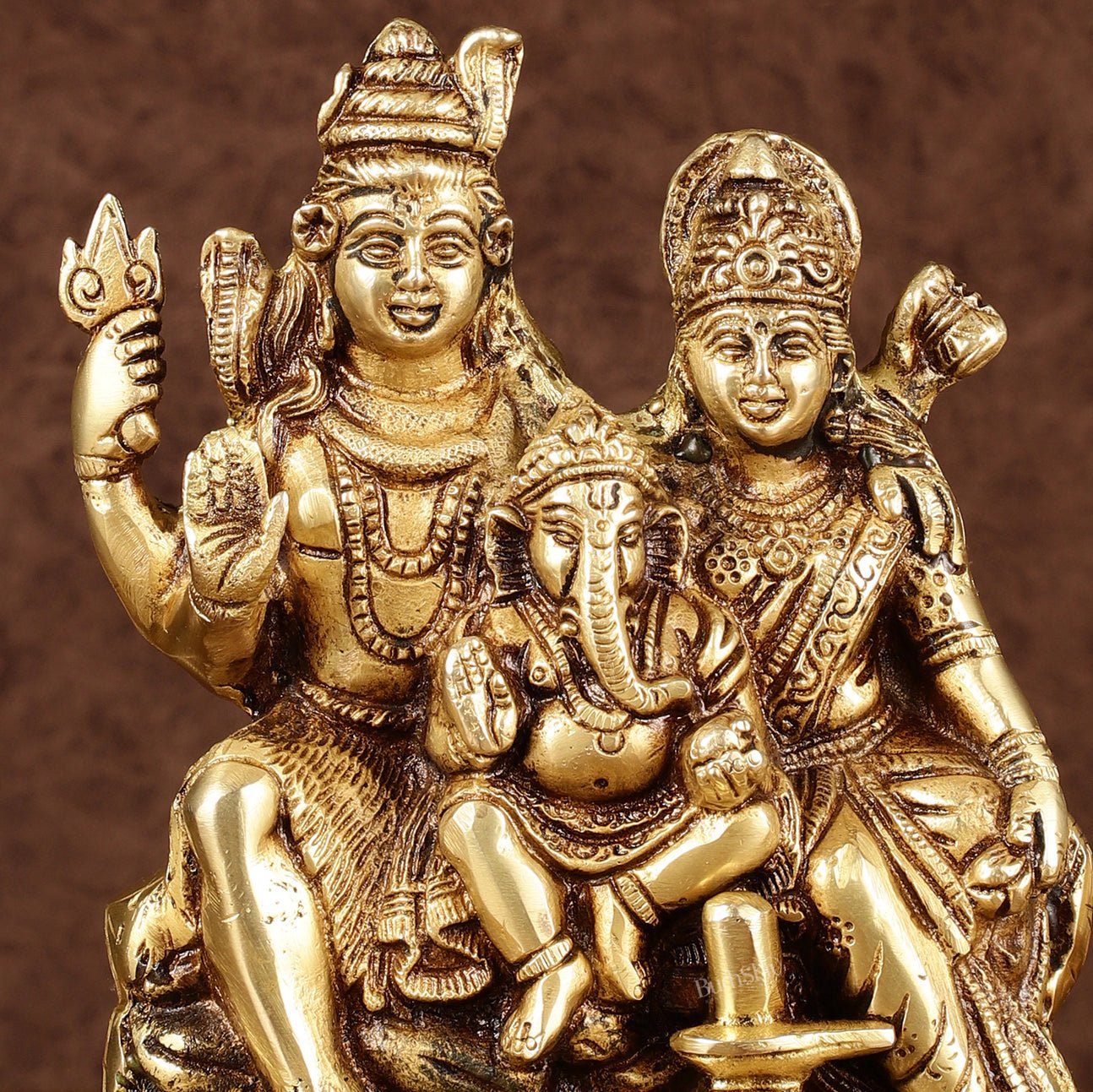 Brass Shiv Parivar Idol with Shiv Parvati, Ganesha, and Shiv Ling | Height: 8 inch