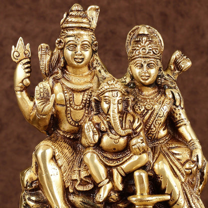 Brass Shiv Parivar Idol with Shiv Parvati, Ganesha, and Shiv Ling | Height: 8 inch