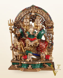Brass Shiv Parivar Idol with stonework 12"