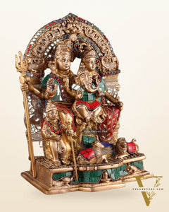 Brass Shiv Parivar Idol with stonework 12"