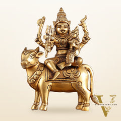 Brass Shiv Parvati Seated on Nandi | Pradosh - 8.5 Inch
