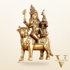 Brass Shiv Parvati Seated on Nandi | Pradosh - 8.5 Inch