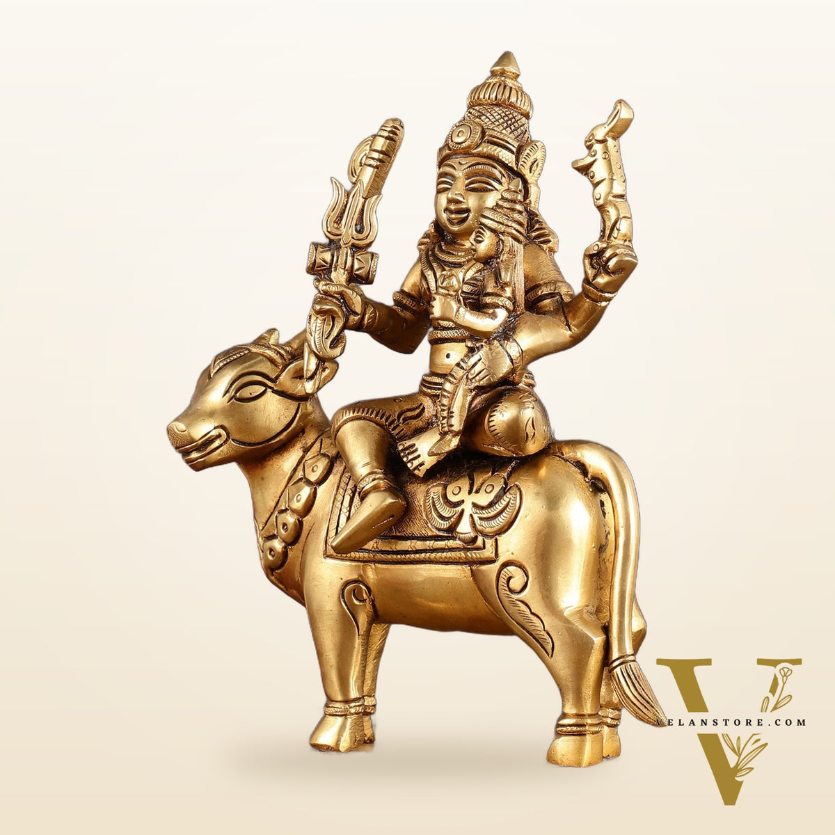 Brass Shiv Parvati Seated on Nandi | Pradosh - 8.5 Inch