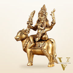 Brass Shiv Parvati Seated on Nandi | Pradosh - 8.5 Inch