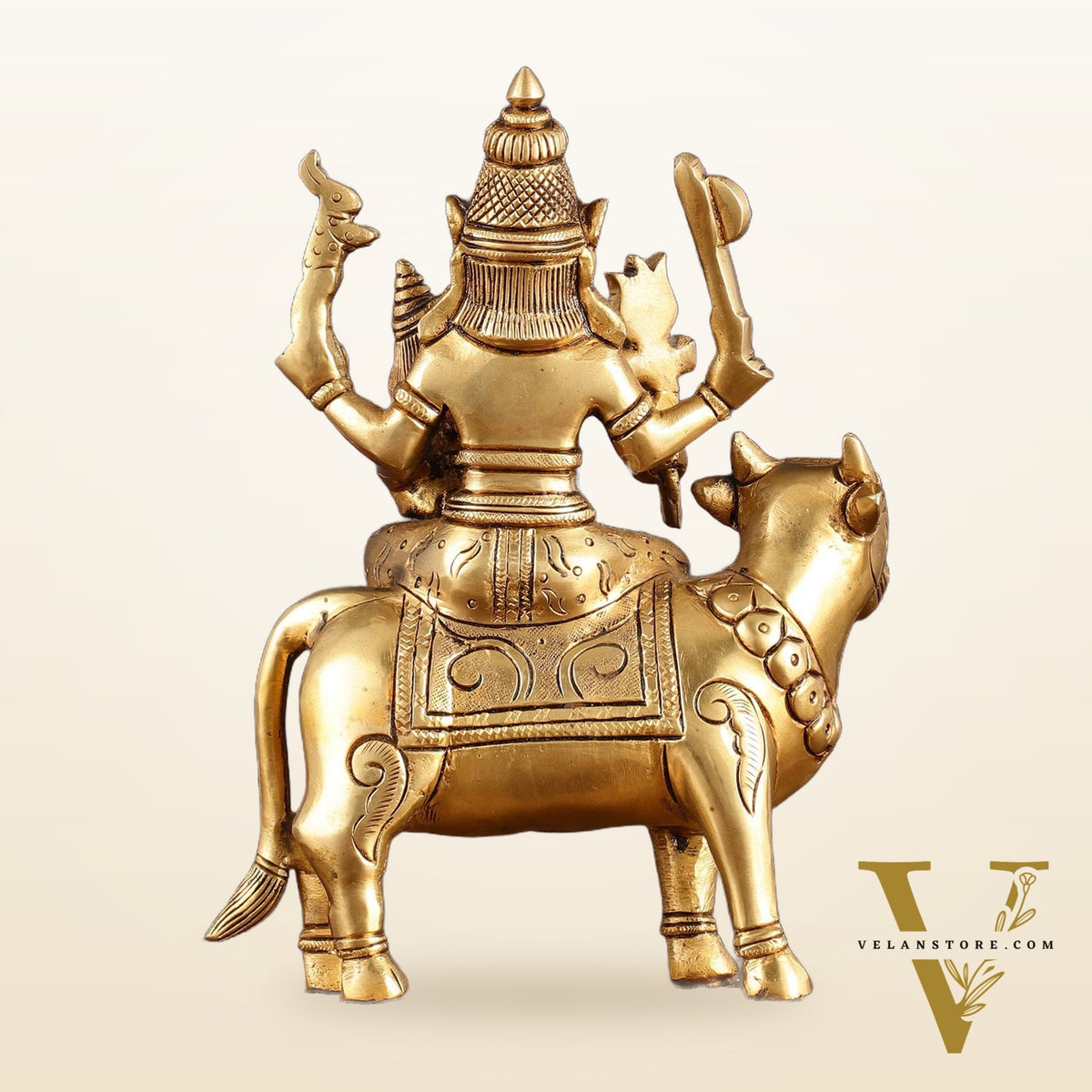 Brass Shiv Parvati Seated on Nandi | Pradosh - 8.5 Inch