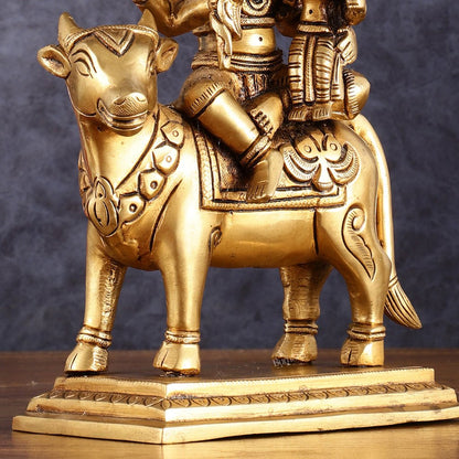Brass Shiv Parvati Seated on Nandi | Pradosh - 8.5 Inch