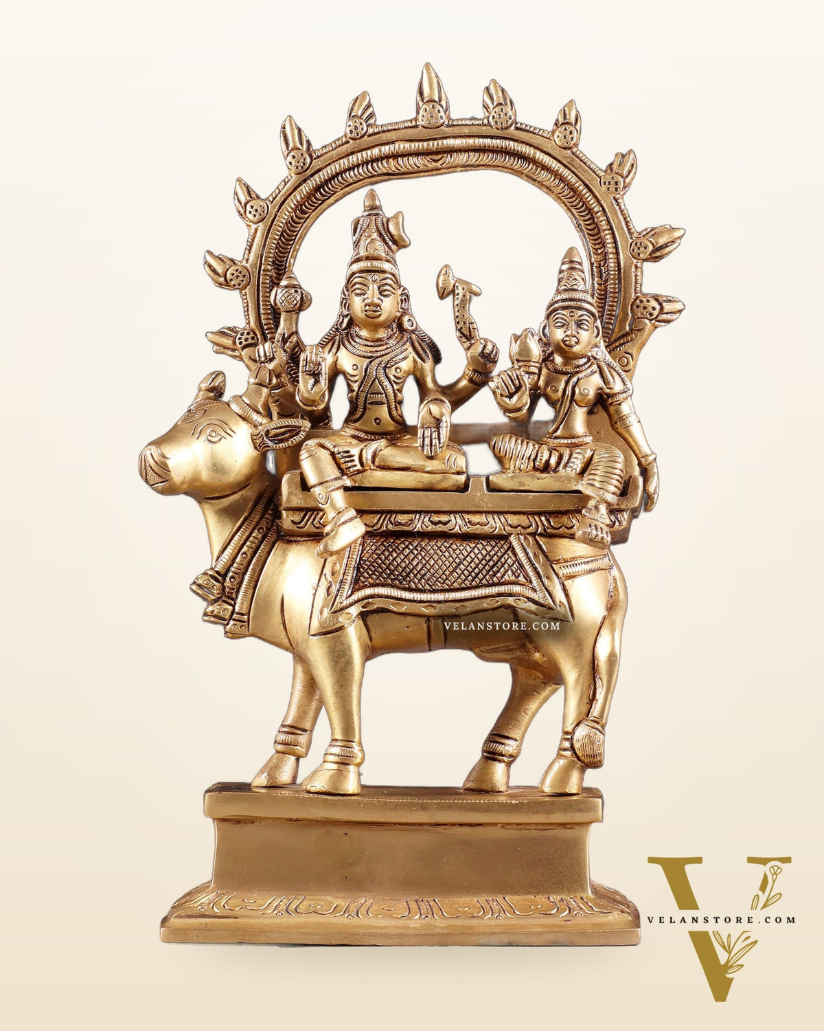 Brass Shiv Parvati seated on nandi Pradosh Nayagar 9"