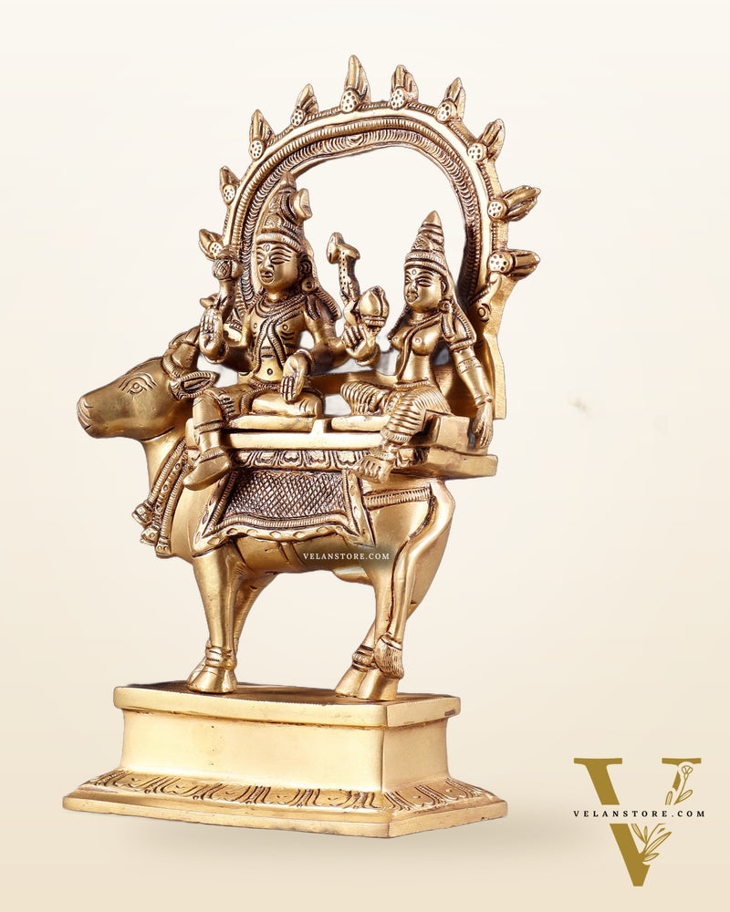 Brass Shiv Parvati seated on nandi Pradosh Nayagar 9"