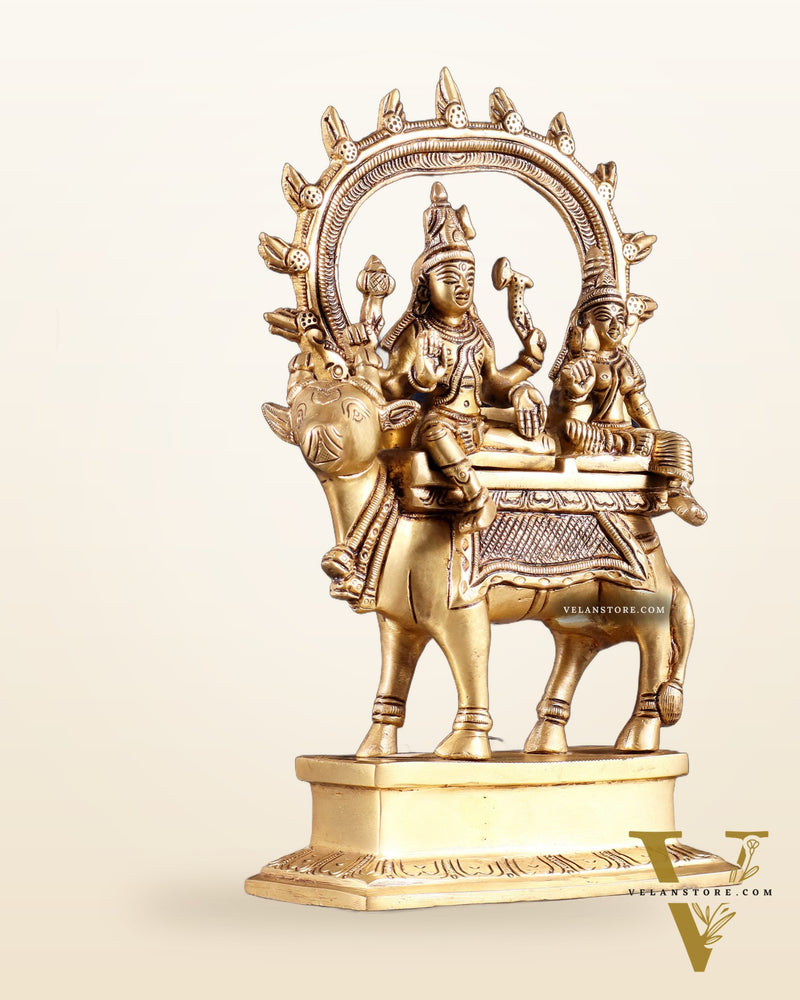 Brass Shiv Parvati seated on nandi Pradosh Nayagar 9"