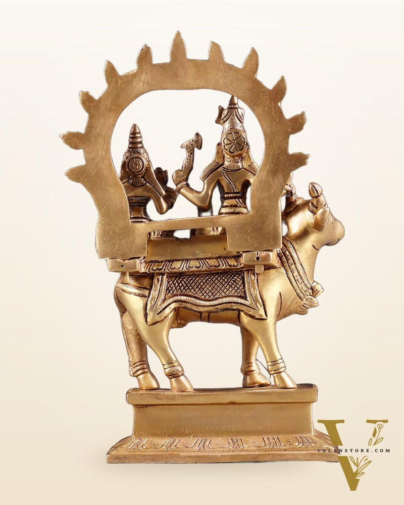 Brass Shiv Parvati seated on nandi Pradosh Nayagar 9"