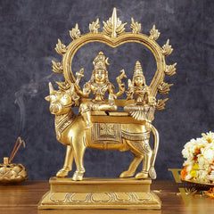 Brass Shiv Parvati seated on nandi Pradosh Nayagar with Prabhavali idol | 13 inch