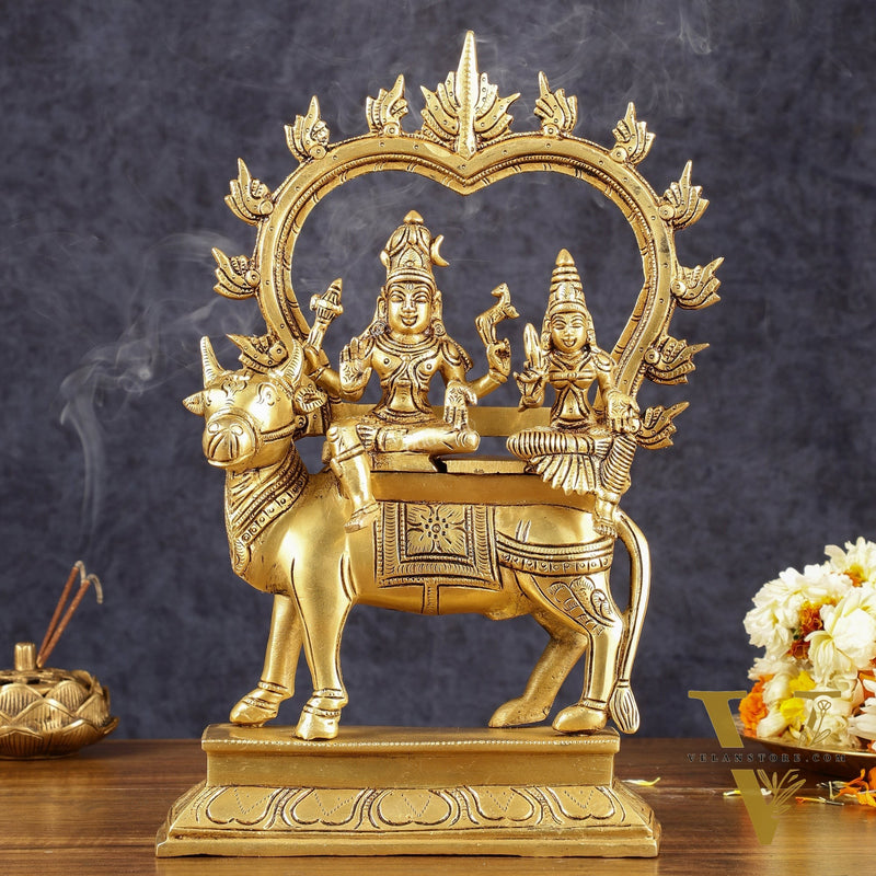 Brass Shiv Parvati seated on nandi Pradosh Nayagar with Prabhavali idol | 13 inch