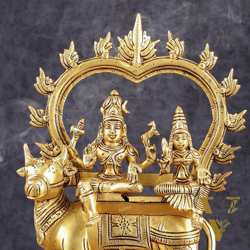 Brass Shiv Parvati seated on nandi Pradosh Nayagar with Prabhavali idol | 13 inch