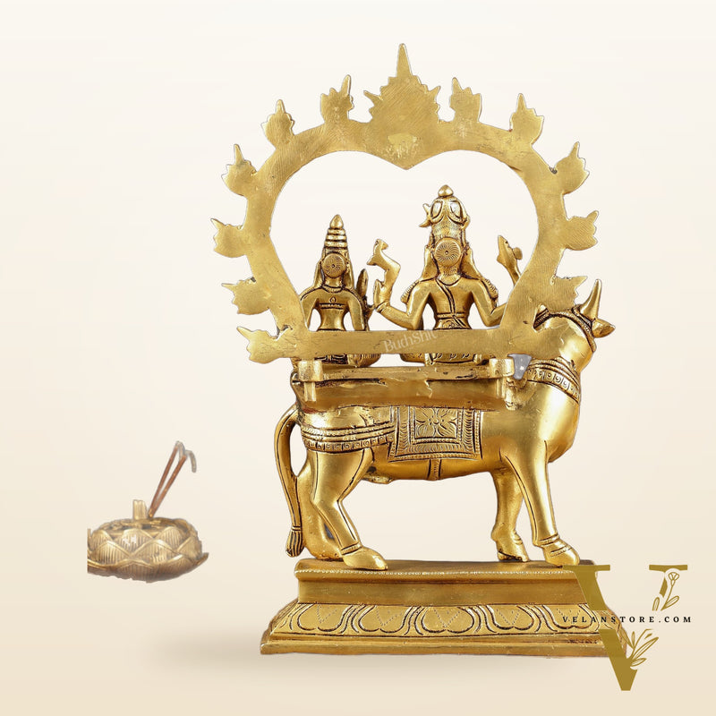 Brass Shiv Parvati seated on nandi Pradosh Nayagar with Prabhavali idol | 13 inch