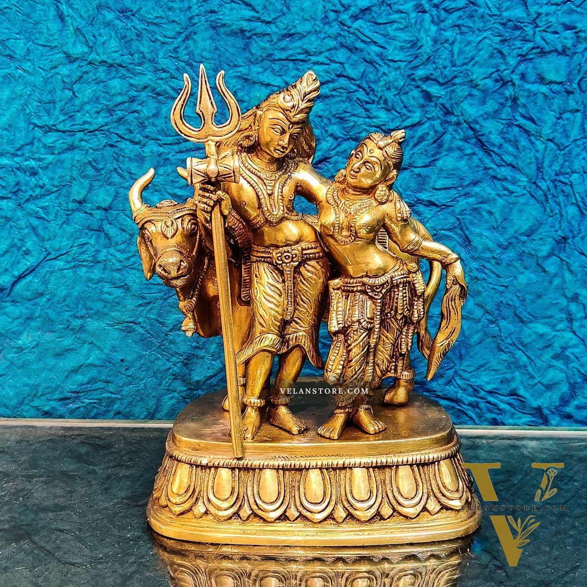 Brass Shiva and Parvati Idol with Nandi | 8.5 inch