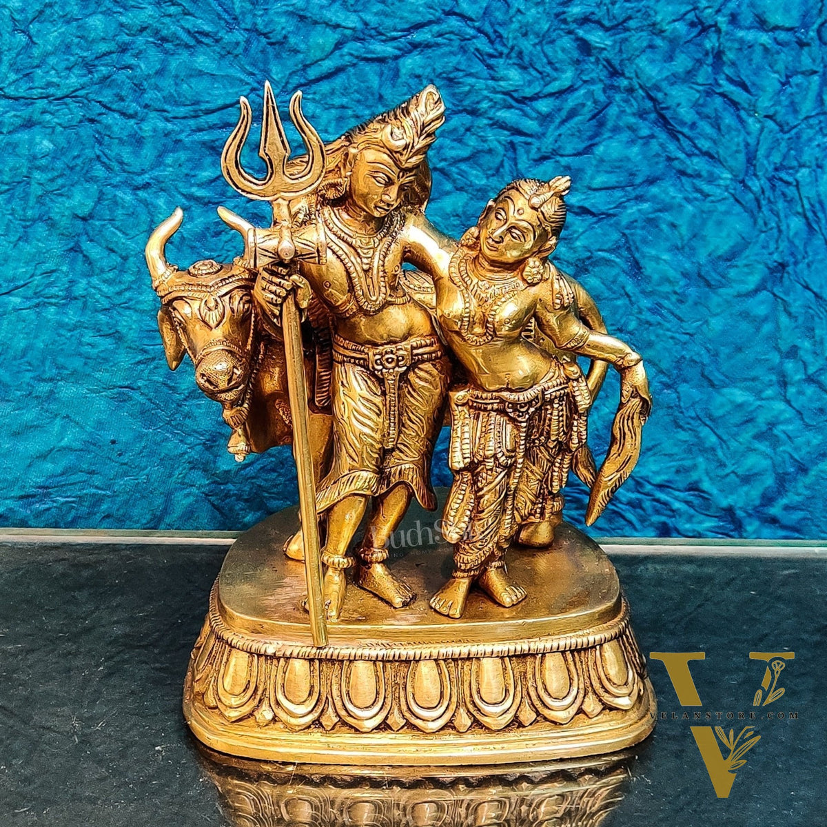 Brass Shiva and Parvati Idol with Nandi | 8.5 inch