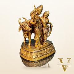 Brass Shiva and Parvati Idol with Nandi | 8.5 inch