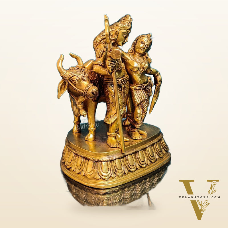 Brass Shiva and Parvati Idol with Nandi | 8.5 inch