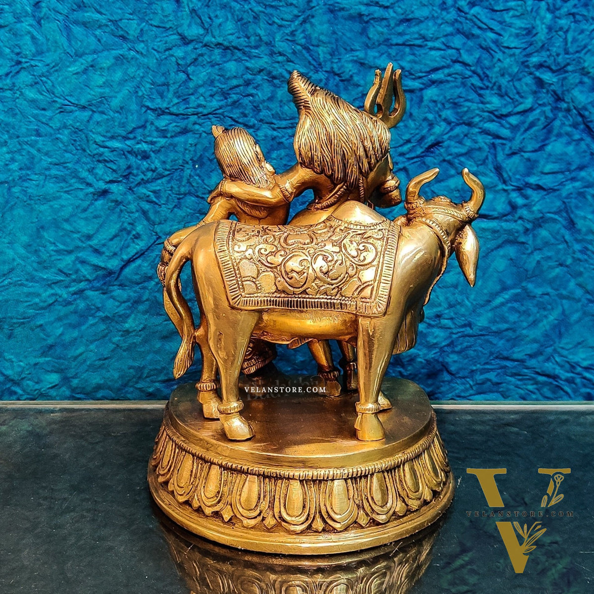 Brass Shiva and Parvati Idol with Nandi | 8.5 inch