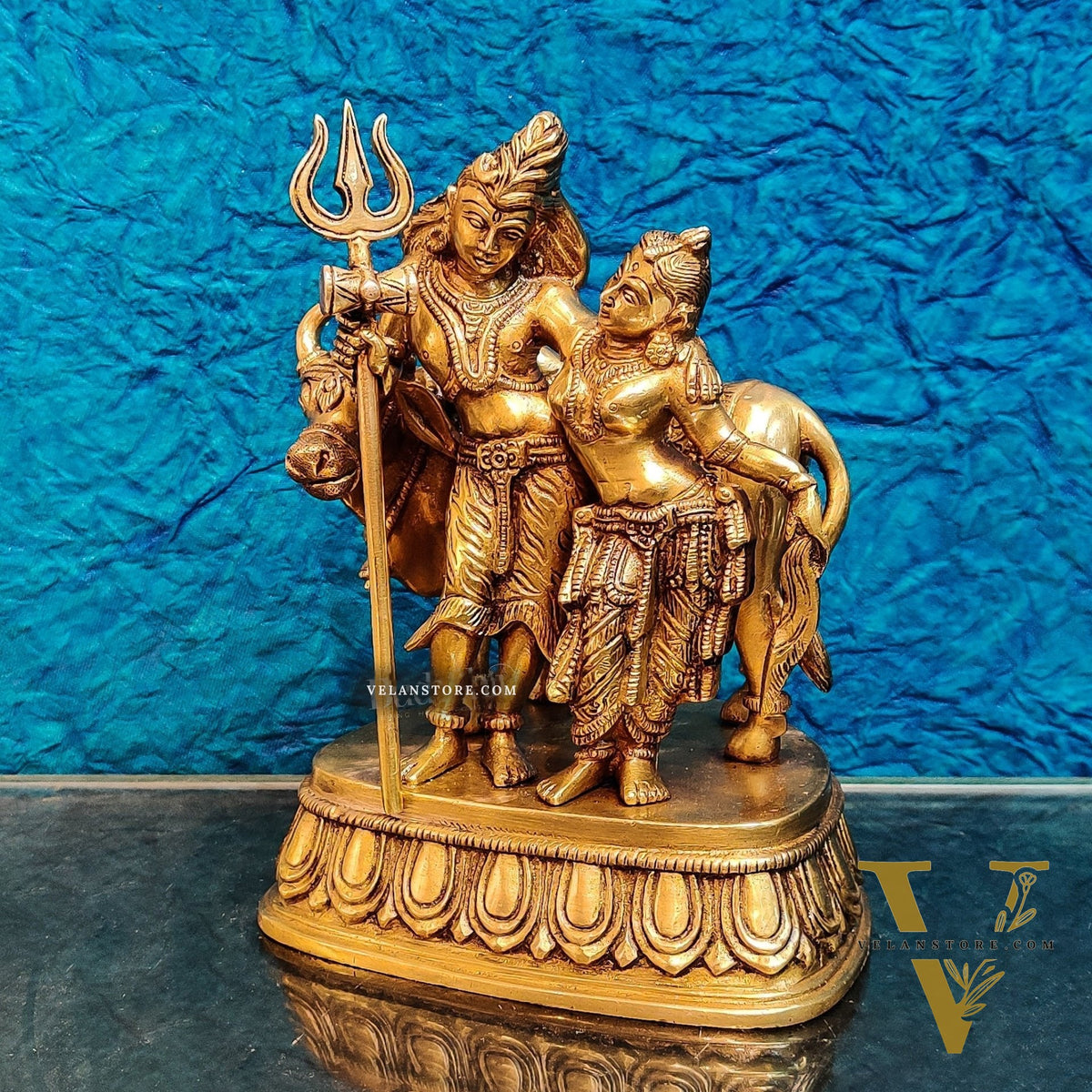 Brass Shiva and Parvati Idol with Nandi | 8.5 inch