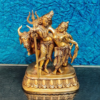 Brass Shiva and Parvati Idol with Nandi | 8.5 inch