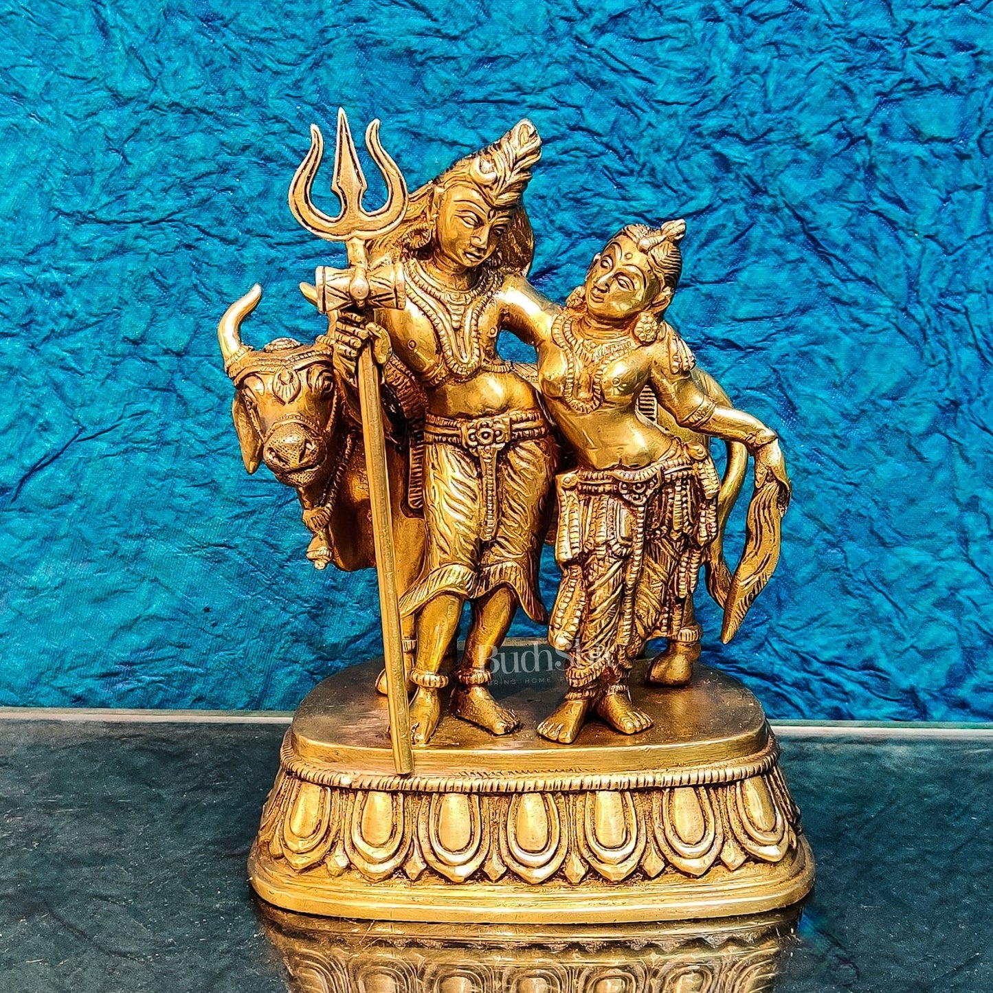 Brass Shiva and Parvati Idol with Nandi | 8.5 inch