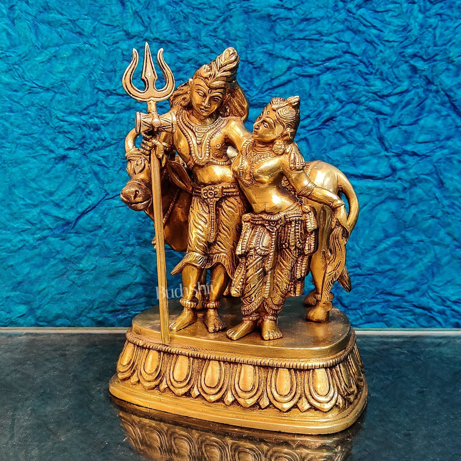 Brass Shiva and Parvati Idol with Nandi | 8.5 inch