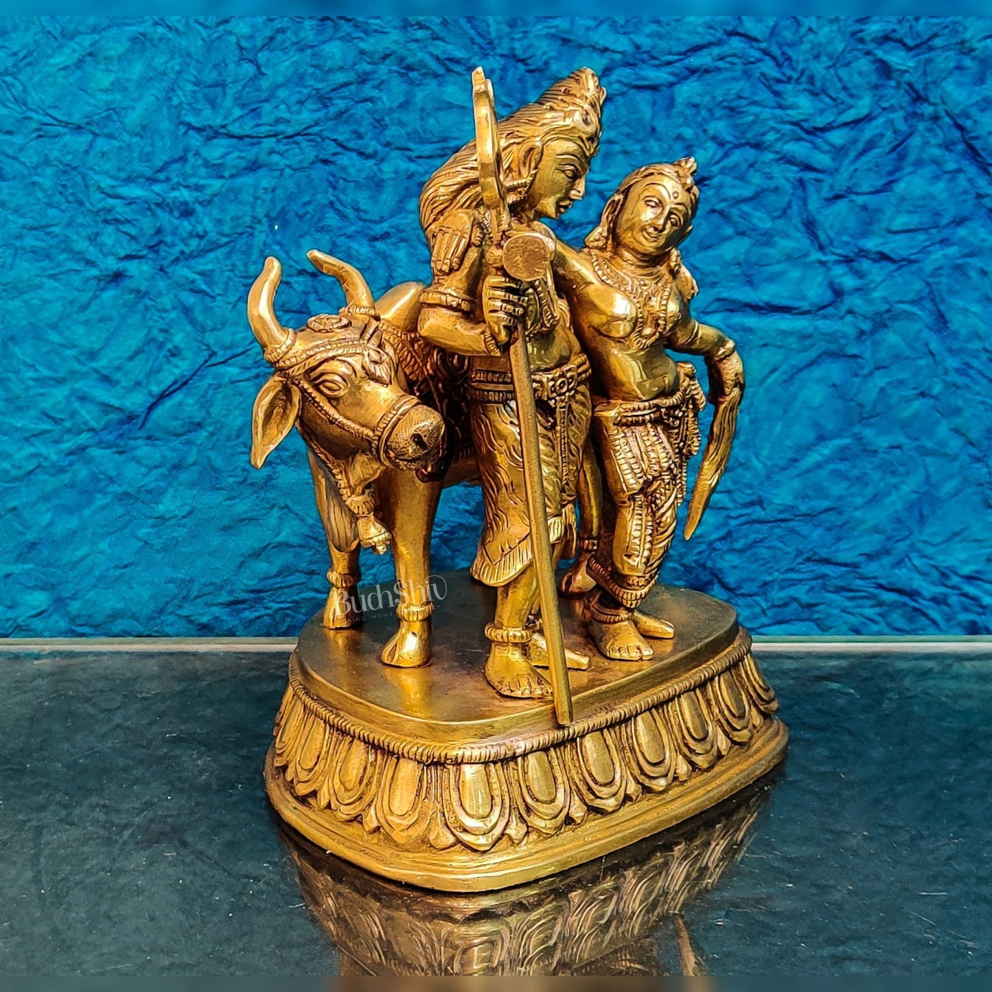 Brass Shiva and Parvati Idol with Nandi | 8.5 inch
