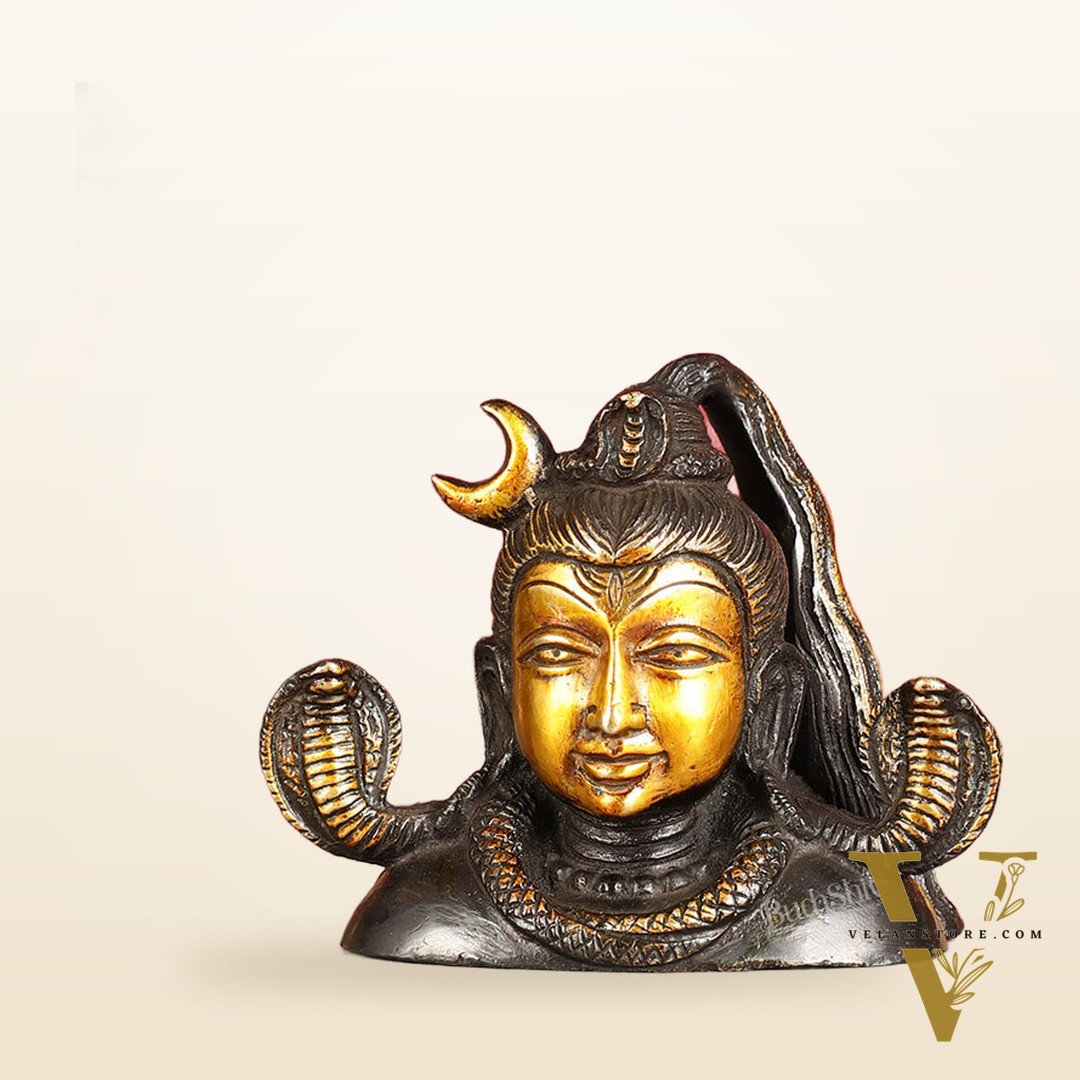 Brass Shiva Bust Face Idol - 4-inch (black antique)