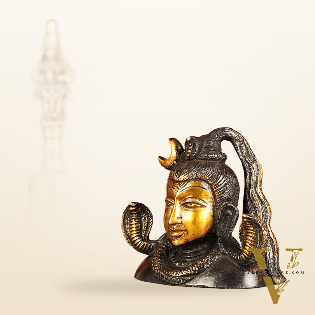 Brass Shiva Bust Face Idol - 4-inch (black antique)