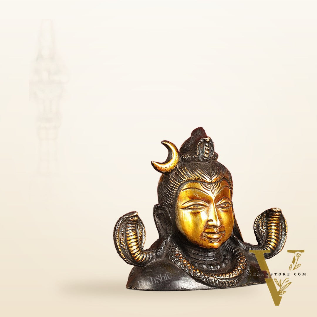 Brass Shiva Bust Face Idol - 4-inch (black antique)