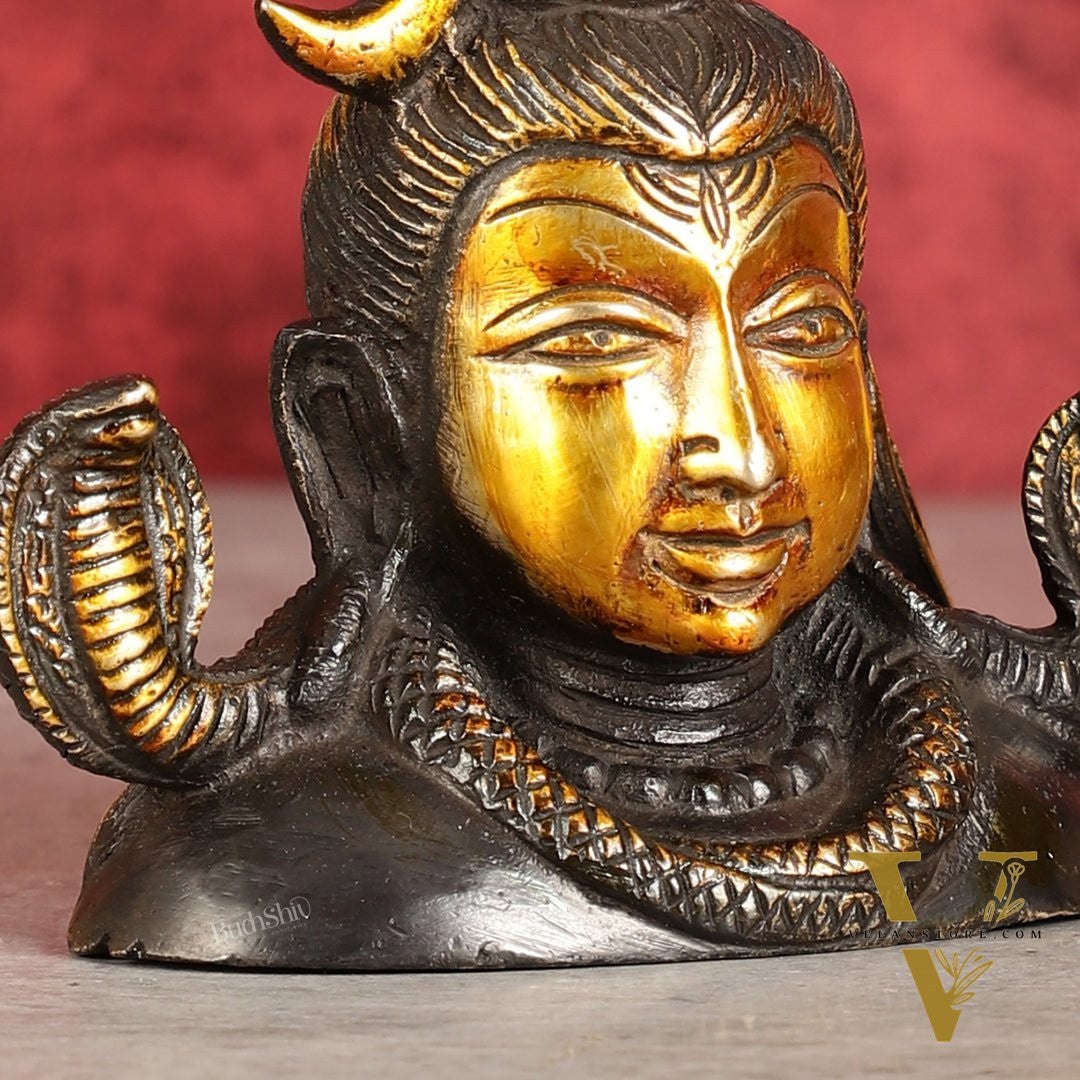 Brass Shiva Bust Face Idol - 4-inch (black antique)