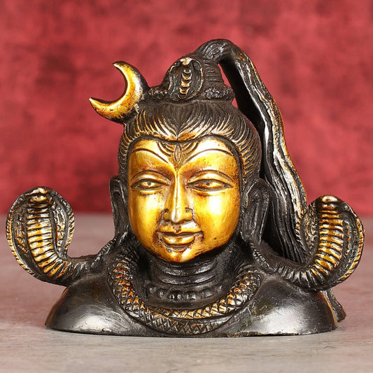 Brass Shiva Bust Face Idol - 4-inch (black antique)